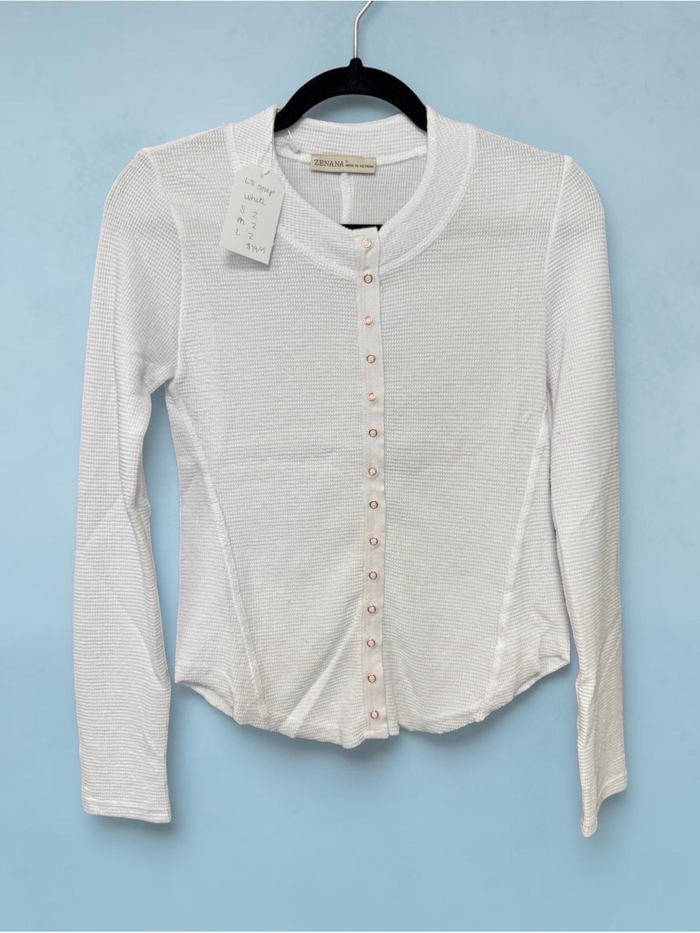 Zenana White Long-Sleeve Button Front Top